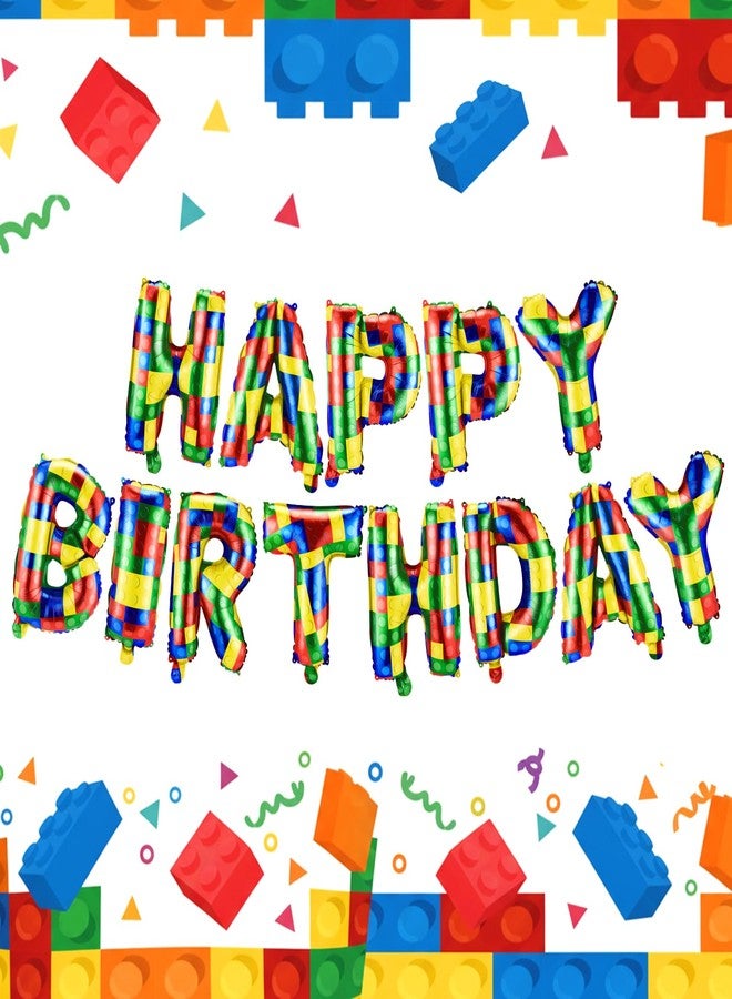 Charnoel 16 Inch Building Block Happy Birthday Balloons Banner, Foil Happy Birthday Letters Sign, Reusable Bunting Balloon for Girls Boys Building Block Party Decoration Supplies - Image 1